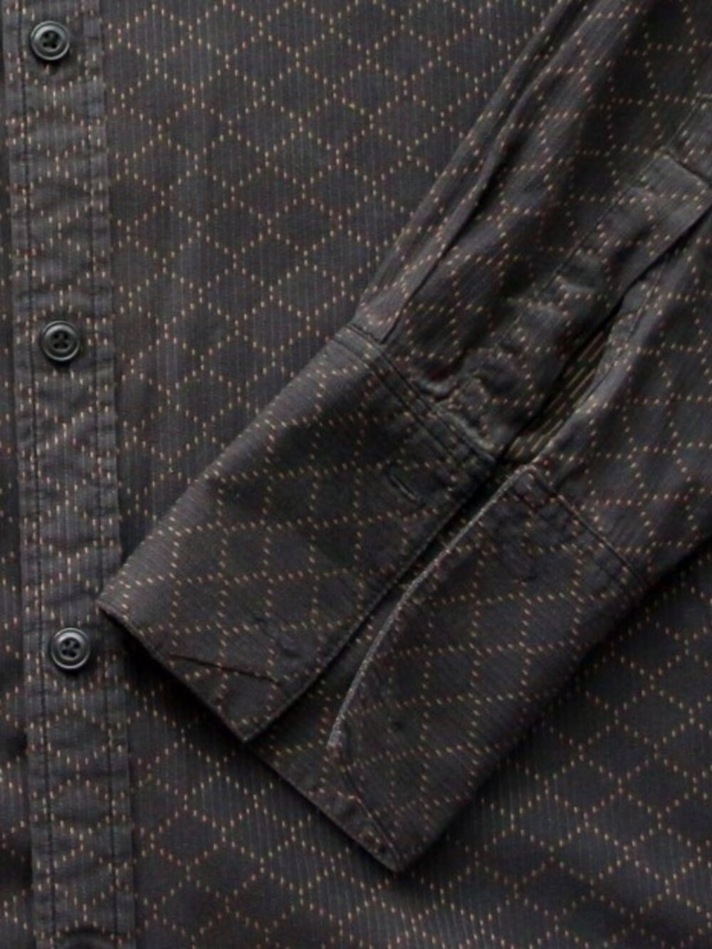 LIZ CLAIBORNE French Cuff Black w/Gold Diamond Design 100% Cotton Dress Shirt M - Picture 3 of 6